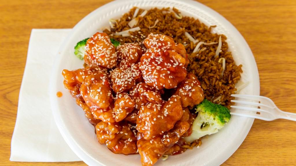 Sesame Chicken · Hot. Chunks of chicken stir-Fried With our chefs sesame seed and hot garlic sauce.