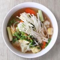 Vegetarian Pho (Phở Chay) · Vegetable broth, carrots, bok choy , and garnished with cilantro.