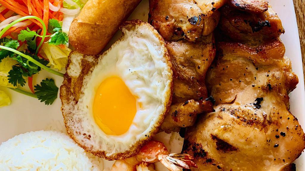 D7. Shrimps-Chicken-Egg Roll-Fried Egg · 