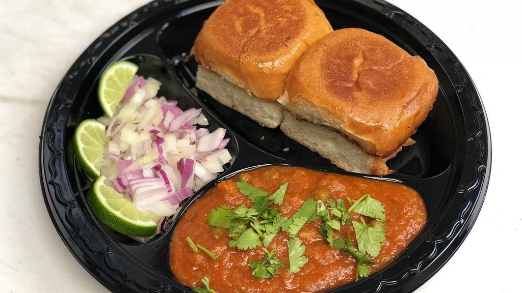 Pav Bhaji · Mixed vegetables in a special blend of spices served with soft Pav Bread shallow fried in butter