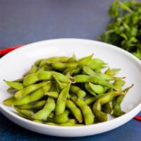 Edamame · Dish of perfectly seasoned edamame soybeans.