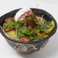 Vegetable Ramen · Creamy Vegetable Broth with Spinach Noodles
Assorted Greens, Cherry Tomato, Red and Yellow B...
