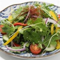 Marufuku Salad · Assorted Greens and assorted vegetables.