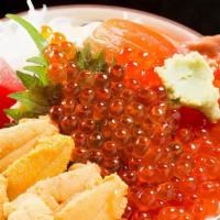 Kaisen Don · Hokkaido scallop, sea urchin, ikura, king crab, salmon, amaebi, over sushi rice