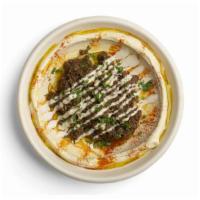 Morrocan Beef Hummus · Ground beef with Moroccan spice, pine nuts & tahini (gf)
