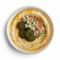 Green Herb Falafel & Salad Hummus · Green herb falafel with Israeli salad & tahini dressing (gf, v)