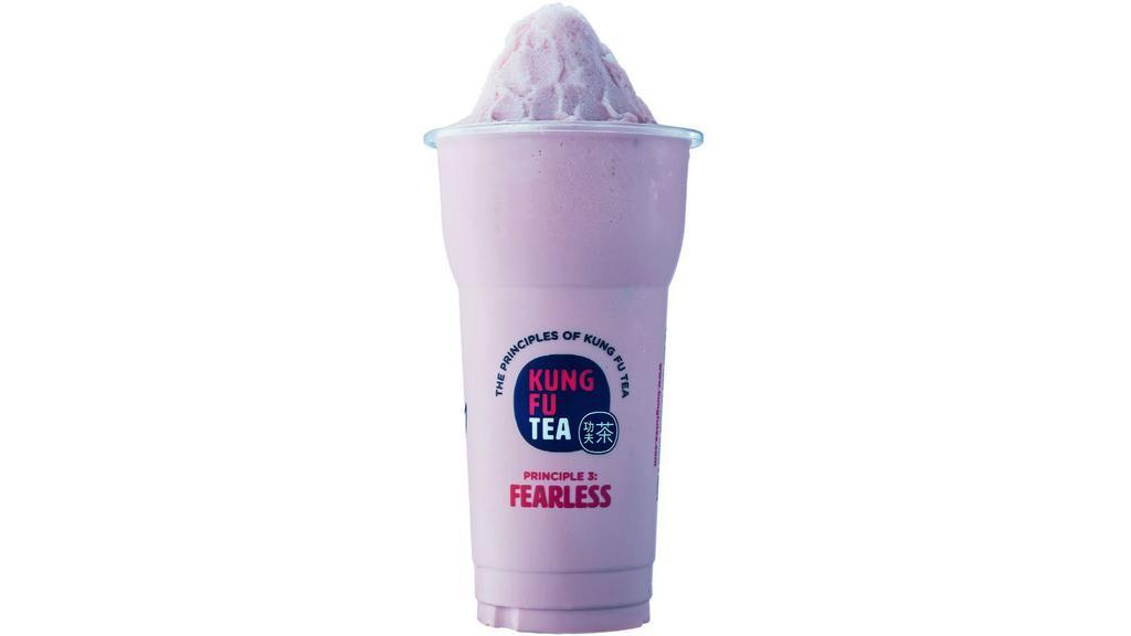 Taro Slush · Contains dairy. Caffeine-free. Gluten-free. Taro blended with ice, milk, and cane sugar. Sweet and nutty.