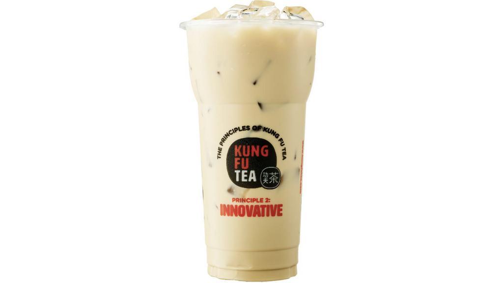 Kung Fu Green Milk Tea · Tea, milk powder, and kung fu technique.