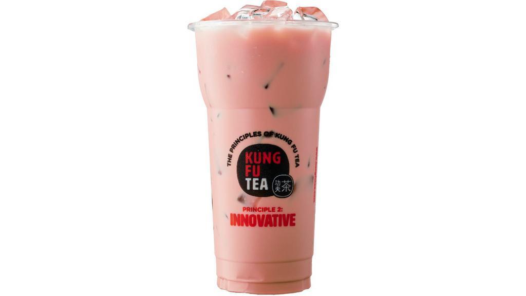 Rosehip Milk Tea · Bright earl grey tea elevated with hints of rosehip and blueberry. floral and fruity.