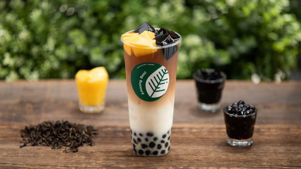 S12. Amazing 3 Bro Milk Tea · Fresh milk brings out rich ancient black tea flavor with Glass Jelly , Egg Pudding & Sweet Boba! ***Order placed in 11am will be serve with Agar Boba instead.