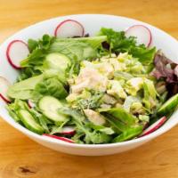 Chicken Salad on Greens · Chicken salad on mixed greens with cucumber, radish, and tomatoes with a choice of house dre...