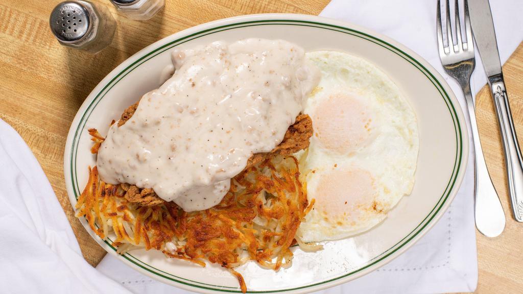Chicken Fried Steak with 2 Eggs · Served with home-made country gravy.