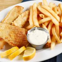 Fresh Fish & Chips Lunch Special · Fresh battered tilapia with tartar sauce and malt vinegar.