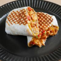Chipotle Burrito · Grilled breakfast burrito with meat (or veggie), homemade chipotle sauce, mixed cheese, sals...