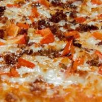 X - Large Chicken Bacon Ranch Pizza · 18 Inch chicken bacon ranch pizza- ranch sauce, chicken breast, bacon, tomatoes & provolone ...