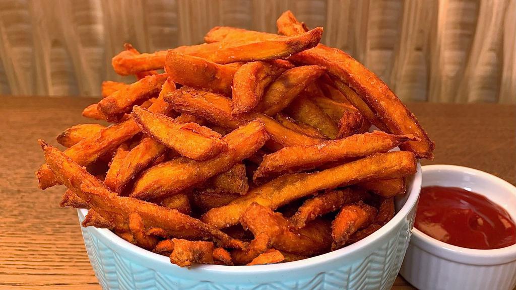 Sweet Potato Fries · Thick cut, crispy sweet potato fries.