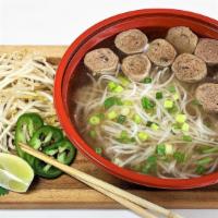 #4 Beef Balls and Rice Noodles (牛肉丸粉)  · Beef balls with Vietnamese rice stick noodle in our savory, housemade beef broth.