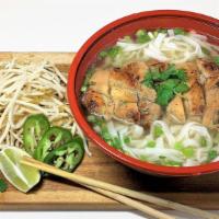#7 Grilled Chicken and Rice Noodles (烧鸡粉) · Juicy, grilled chicken with rice noodles in our hearty, housemade chicken broth.
