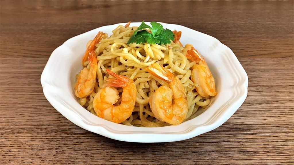 Shrimp Garlic Noodles · Tasty white shrimp with buttery garlic noodles.