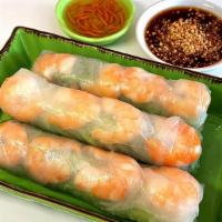 Shrimp Fresh Spring Roll · White shrimp with fresh mint leaves, lettuce, and Vermicelli noodles wrapped in rice paper. ...