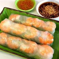 Shrimp and Chicken Fresh Spring Roll · White shrimp and grilled, house-marinated chicken with fresh mint leaves, lettuce, and Vermi...