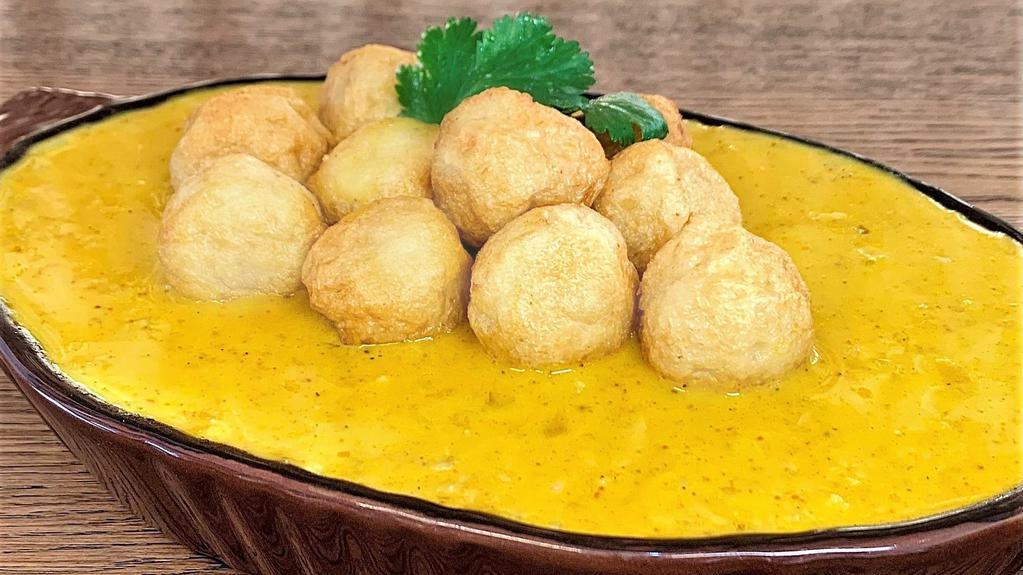 Curry Fishballs · Deep fried fishballs with our homemade curry cooked from a chicken broth base