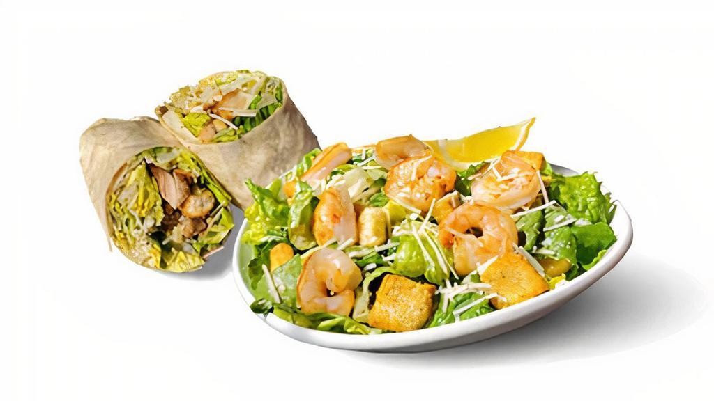 Caesar Salad · Romaine, Garlic-Herb Croutons, Grated Parmesan, Black Pepper, Lemon Squeeze, Caesar Dressing, House Flatbread