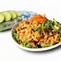 Satay Chicken · Grilled Chicken, Red Leaf Lettuce, Glass Noodles, Peanuts, Cucumber, Pickled Carrot, Cilantr...