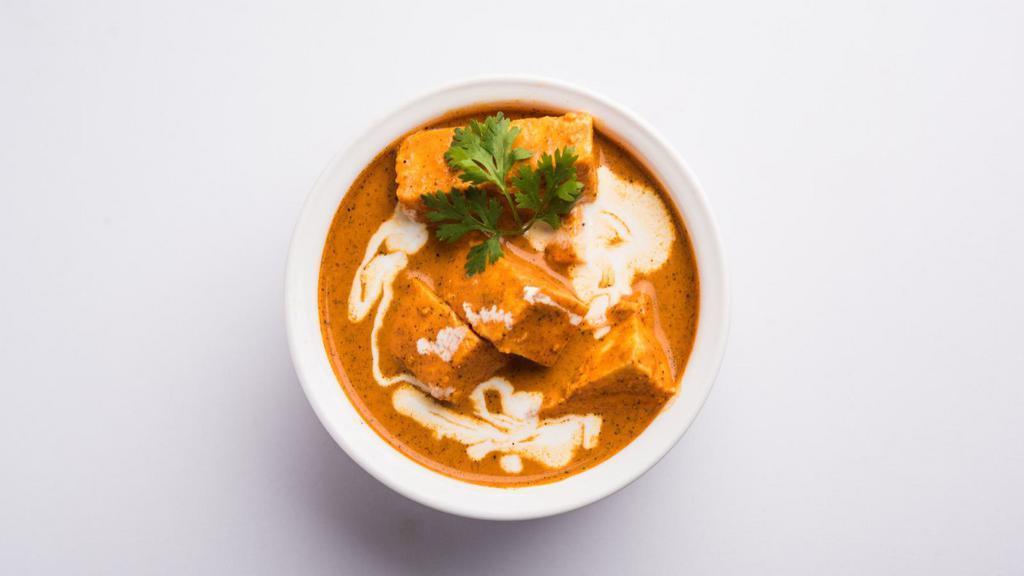 Paneer Tikka Masala (with Rice) · Cottage cheese cooked with delicious cream, melted butter, fresh tomatoes and homemade spices.