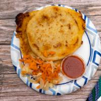 Pupusas · Corn masa stuffed with your choice of cheese and beans or mixed (cheese, beans and pork). Se...