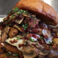 Truffle Shuffle · Angus beef patty, swiss cheese, bacon, mushrooms sautéed with white truffle oil, and funny f...