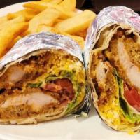 Fried Chicken BLT · Fried chicken tenders, crispy bacon, lettuce, tomatoes, ranch dressing, cheddar, and jack ch...