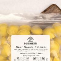 Frozen  Organic Beef Gouda Pelmeni 1.5lb / 680gr / ~44pcs · 100% organic beef (Marin Sun Farms), smoked gouda cheese, yellow (turmeric) colored dough.
M...