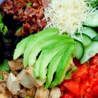 Chicken Avocado · romaine lettuce, chopped chicken, dried cranberries, cheese, cucumber, avocado, chopped toma...