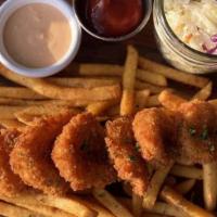 Shrimp & Chips · Our crispy  house breaded shrimp with 2 sides of your choice. You can choose between our hou...