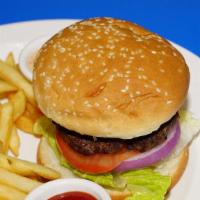 23. Mediterranean Style Burger · Feta cheese stuffed in a grilled beef patty served with fries.