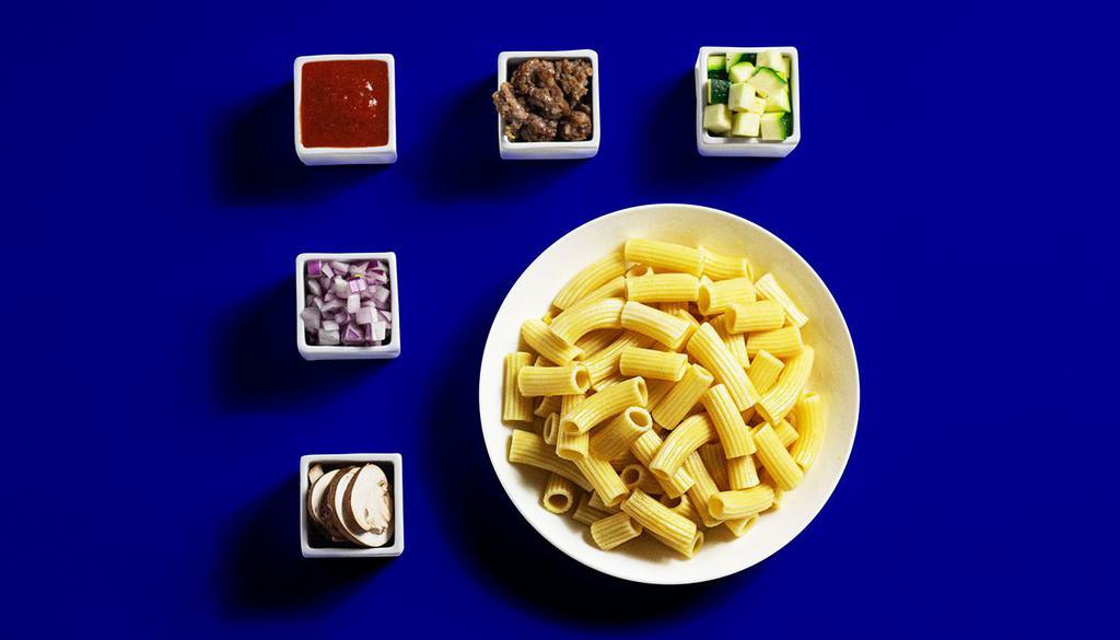 Rigatoni · Build your own pasta with your choice of sauce, toppings, and garnishes!