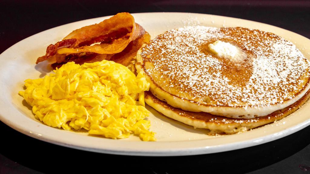 Pancake Special Breakfast · Two pancakes, one egg, and a choice of bacon or sausage.