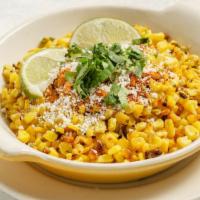 Elote Bowl · Roasted corn and serrano peppers, topped with cotija, Tajín, cilantro and lime.