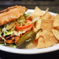 Torta · Choice of meat, refried beans, cheese, light sour cream, tomatoes, cilantro, onions, lettuce...
