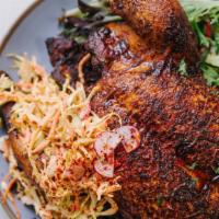 Whole Baked Chicken · Our famous ancho-mustard rubbed 38 North chicken. Served with a crunchy salsa verde, adobo b...