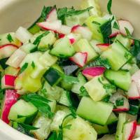 Cucumber Salad · Radishes * lime * cilantro. Vegan, gluten free, dairy free.