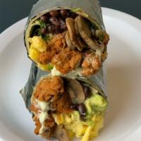 Scrambled Eggs with Mushrooms, Veggie Salami, Avocado Pesto Mayo and Black Beans Burrito · Spicy. Take your veggie to a different level.