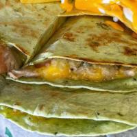 Shredded Pork Quesadilla with Pepper Jack Cheese, Marmalade, Avocado and Pineapple · 