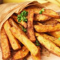 Addictive Crispy Fries · Fresh hand-cut potato french fries.
