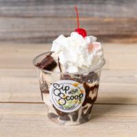 Original Sundae · Two scoops ice cream or gelato, one topping, one syrup, whipped cream and a cherry.