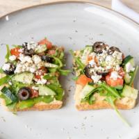 The Mediterranean  · traditional hummus, baby arugula, tomato, cucumber, olives, feta cheese, za'atar spices and ...