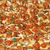 Small Buffalo Chicken · Our scratch dough topped with garlic sauce, whole-milk mozzarella cheese, chicken tossed in ...