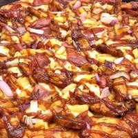 X-Large BBQ Hawaiian · Our scratch dough topped with BBQ sauce, whole-milk mozzarella cheese, chicken tossed in BBQ...
