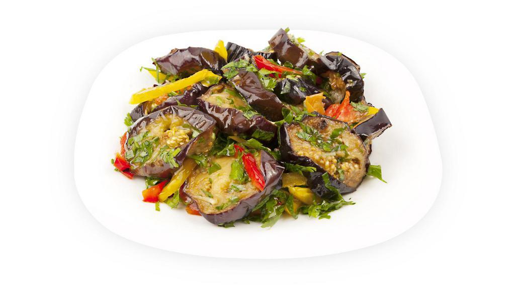 Sautéed Eggplant · Marinated eggplant sautéed in house recipe, served with red sauce and pita bread.